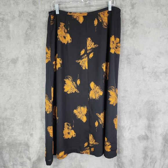 Womens Chaus Black & Gold Floral Midi Skirt Polyester Size 16 - Picture 8 of 9